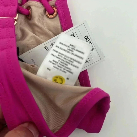 Shade & Shore Pink Lace Up Wireless Removable Straps Bikini Top Size Medium NWT - Picture 5 of 5